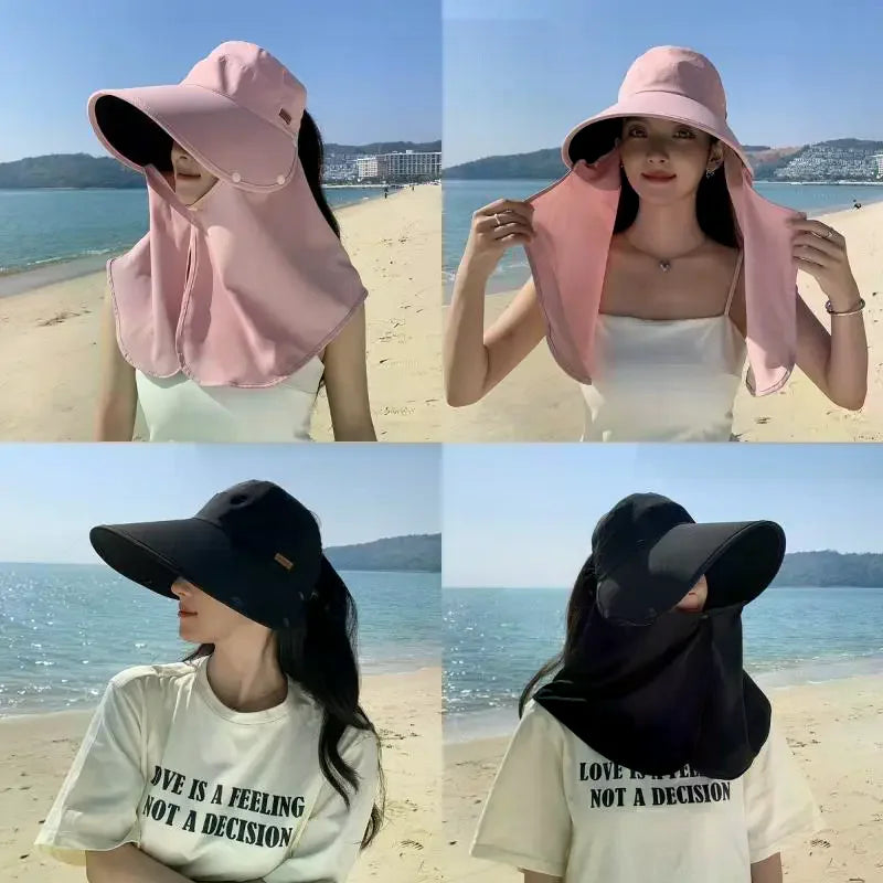 Women's UV Wide Brim Visor Shawl Cap | Beach & Outdoor Sun Hat