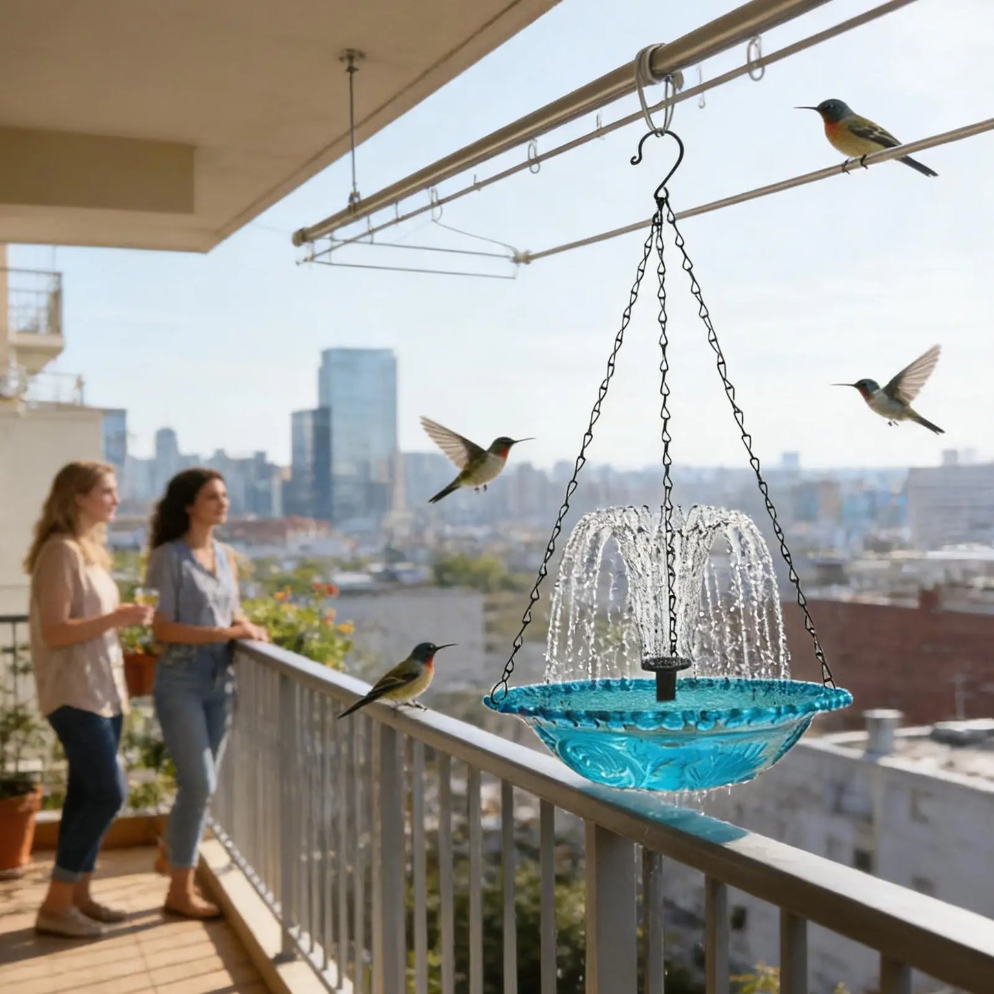 2-in-1 Solar Bird Bath Fountain – Hangable Cascading Outdoor