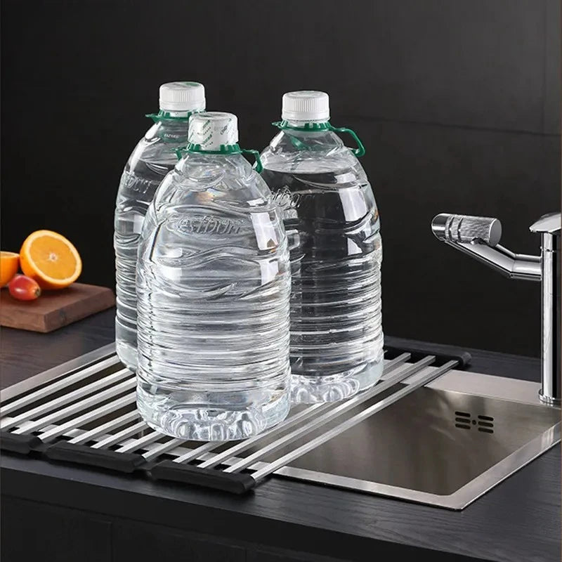 Folded Dish Drain Rack for Kitchen SUS304 Steel,Sink drying Rack,Bowl shelf Roll-up Dish Drying Rack Overthe Sink Plate Storage Peaceful Pleasures Health and Wellness