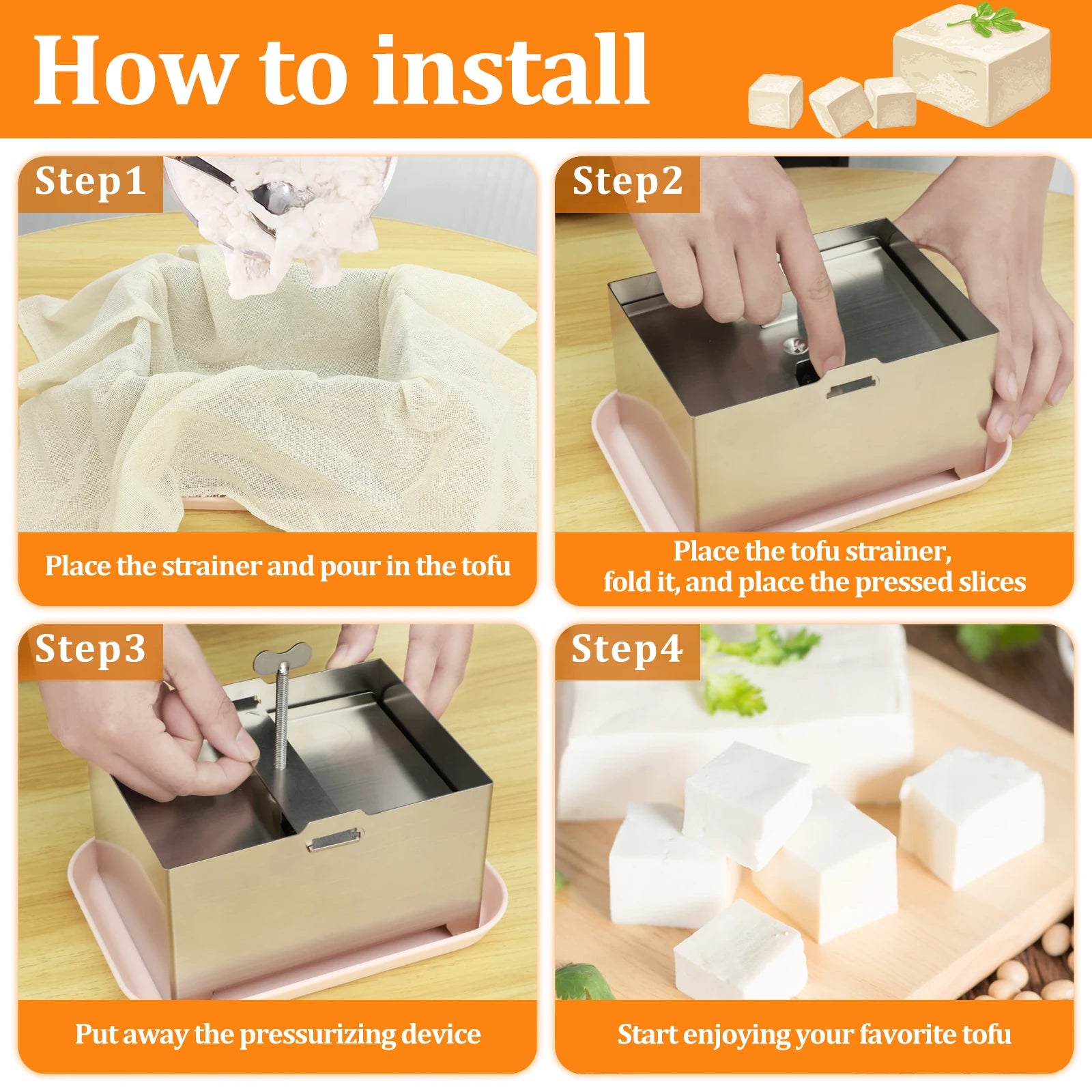 Tofu Press Mould Cheese Making Molds Food Grade Stainless Steel Tofu Maker Press Mold Kit Homemade Tofu Mold Kitchen Tool Set Peaceful Pleasures Health and Wellness