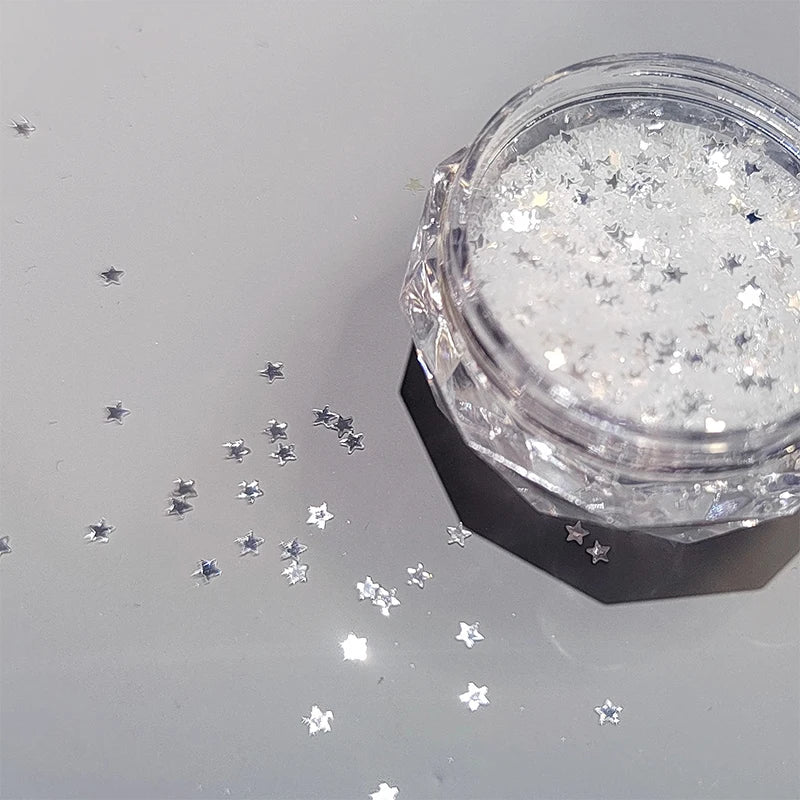1mm Mini Sparkling Star Nail Glitter Sparkling Pentagram Nail Decoration Nail Salon Design Cute Accessories DIY Nail Art Design Peaceful Pleasures Health and Wellness White