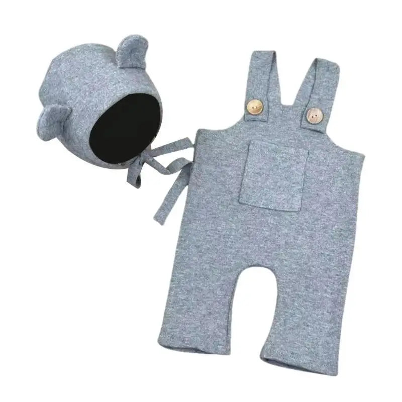 Newborn Baby Photography Costume – Bear Hat & Overalls 0-1M