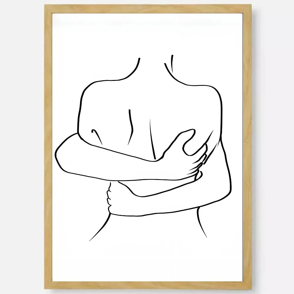 Black & White Couple Line Art Poster | Self-Adhesive Wall Decor Wall Art Poster Peaceful Pleasures Health and Wellness z3 15X20cmNoframe