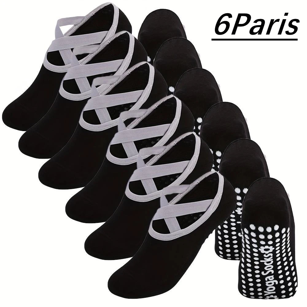 6 Pairs Women'S Yoga Socks Non-Slip Pilates Dance Socks Non-Slip Floor Slippers With Handles For Gym Indoor And Fitness Ballet Peaceful Pleasures Health and Wellness 6PC M/L