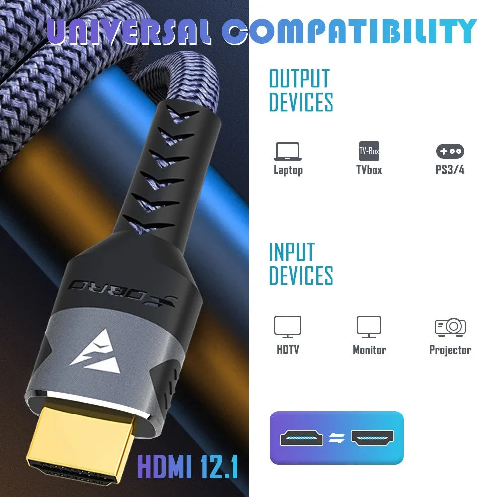 8K HDMI Cables 2.1 48Gbps High Speed HDMI Braided Durable Perfect Cord-4K@120Hz 8K@60Hz ForHDR Video Cable PC Laptop TV PS5 Peaceful Pleasures Health and Wellness
