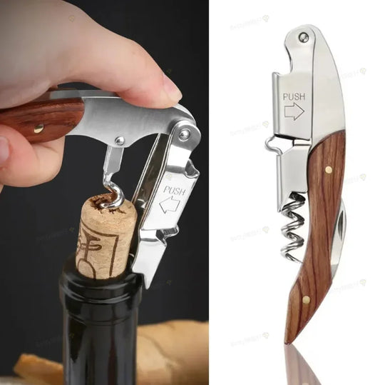 Double-Hinged Wine Corkscrew | Stainless Steel & Wood Handle Wine Corkscrew Opener Peaceful Pleasures Health and Wellness 1pc