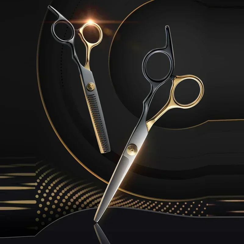 1/2PC Professional Hair Cutting Scissors Home Hair Cutting Barber Salon Thinning Shear Stainless Steel Hairdressing Black Golden Peaceful Pleasures Health and Wellness