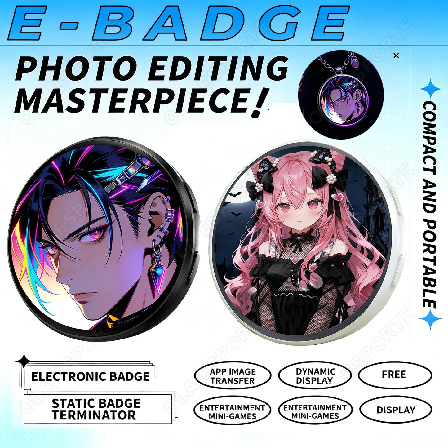Smart E-Badge 1.5" Touch Screen Display Brooch | Bluetooth