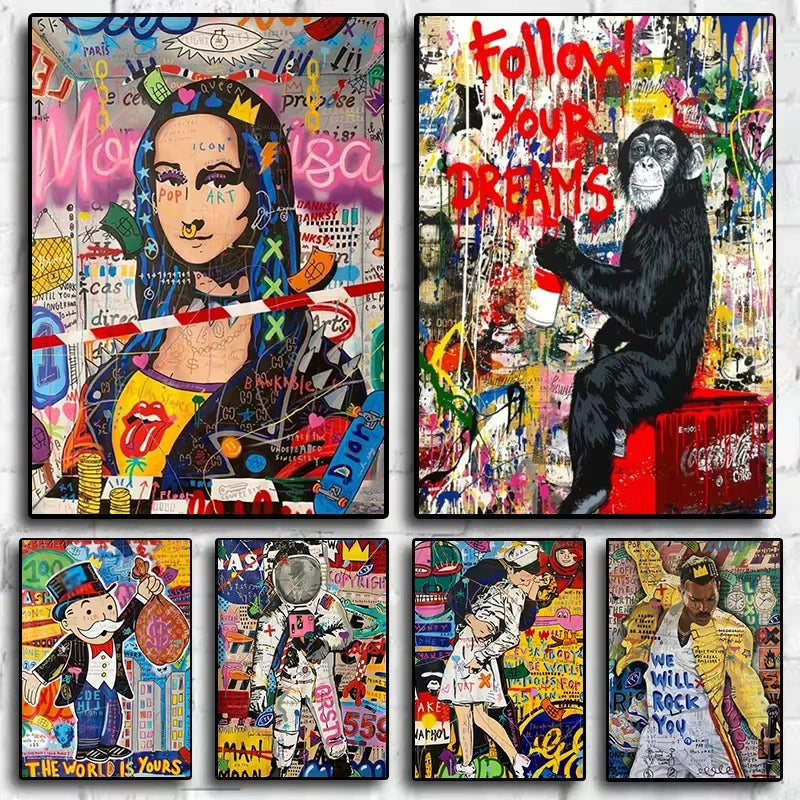 Abstract Graffiti Street Art Funny Famous Canvas Painting Posters and Print Wall Art Pictures For Living Room Home Decor Cuadros Peaceful Pleasures Health and Wellness