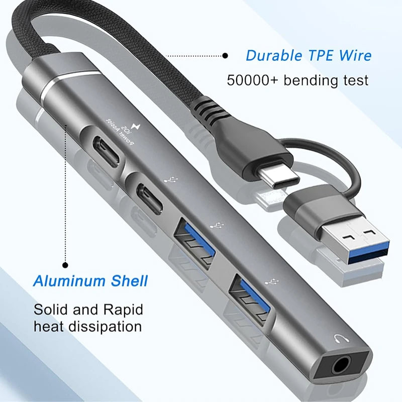 USB+Type-C To 3.5mm Audio Adapter OTG USB hub to Laptop Universal Computer Docking Station Splitter, for pc multiport Adapter Peaceful Pleasures Health and Wellness