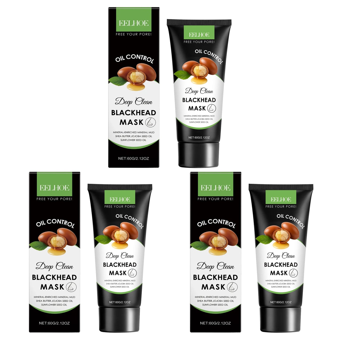 Moisturizing Cleaning Mask Effectively Cleaning Pore Remove Blackhead Control Oil Improve Facial Skin Elasticity Nourishing Mask Peaceful Pleasures Health and Wellness 3 x 60g Boxed