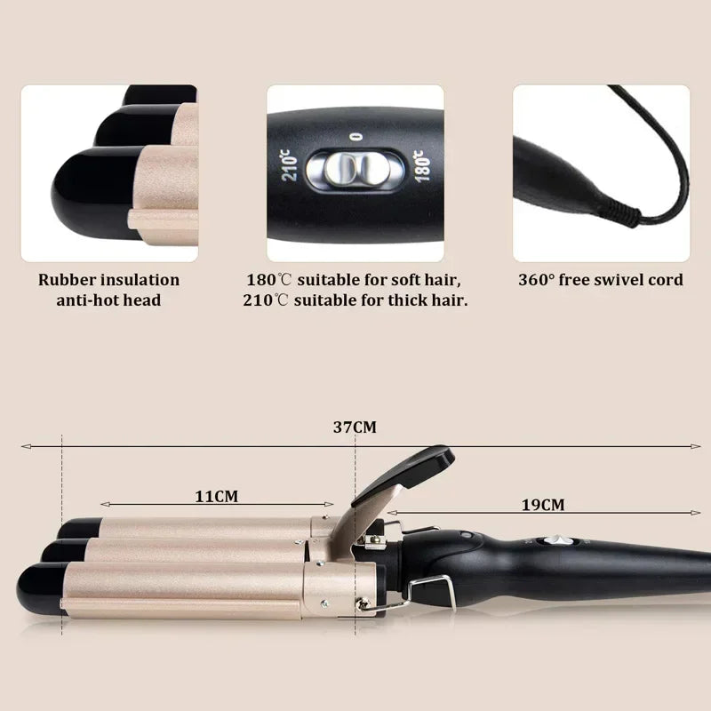 Professional Hair Curling Iron Ceramic Triple Barrel Hair Curler Irons Hair Wave Waver Styling Tools Hair Styling Appliances Peaceful Pleasures Health and Wellness