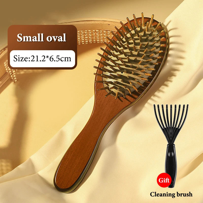1pcs Sandalwood Hand Carved Air Cushion Comb With Wood Teeth, Scalp Massage Brush For All Hair Types, Wooden Hair Styling Peaceful Pleasures Health and Wellness Small oval