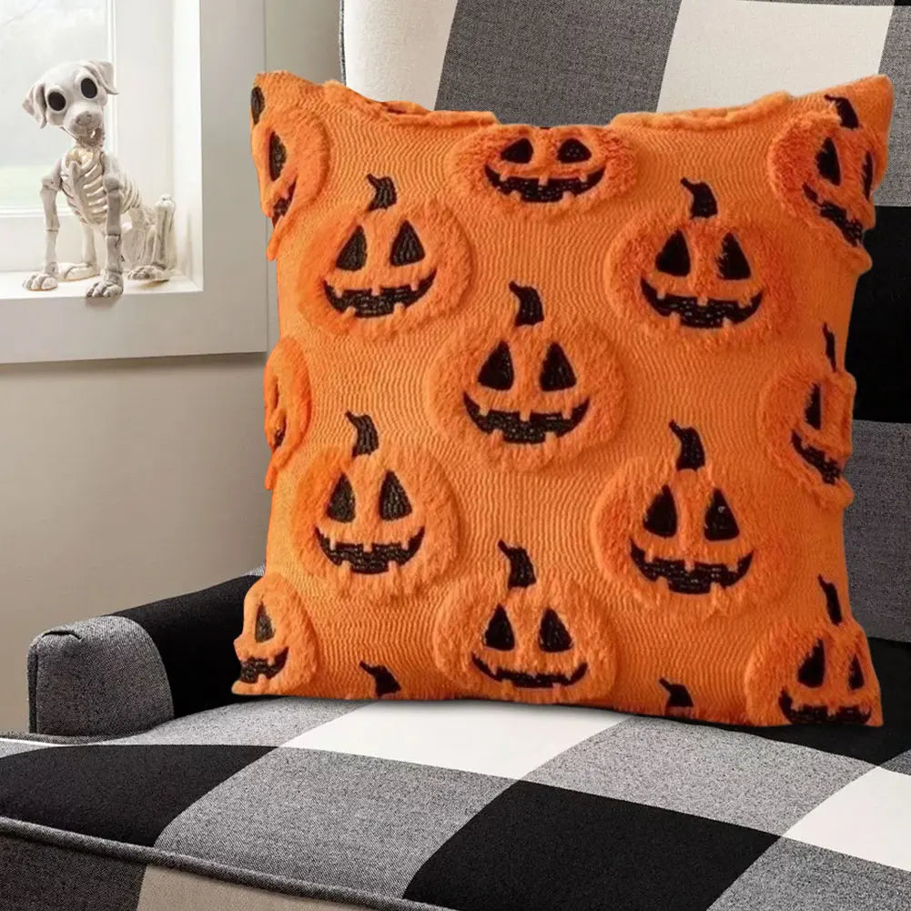 Halloween Plush Faux Fur Pillowcase Washable Soft Pillow Case Comfortable Ghost&Pumpkin Pillow Cover for Festive Home Accent Peaceful Pleasures Health and Wellness