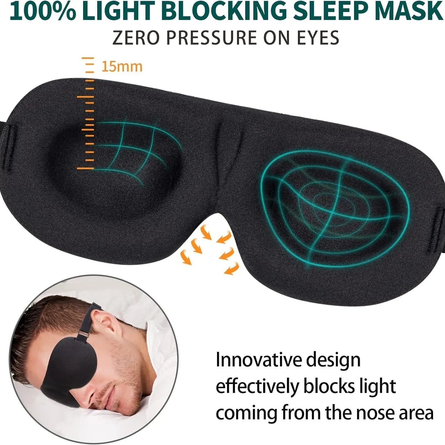 3D Sleeping Mask Block Out Light Soft Padded Sleep Mask Eye Slaapmasker Shade Memory Foam Block Night Mask Blindfold for Sleep Peaceful Pleasures Health and Wellness