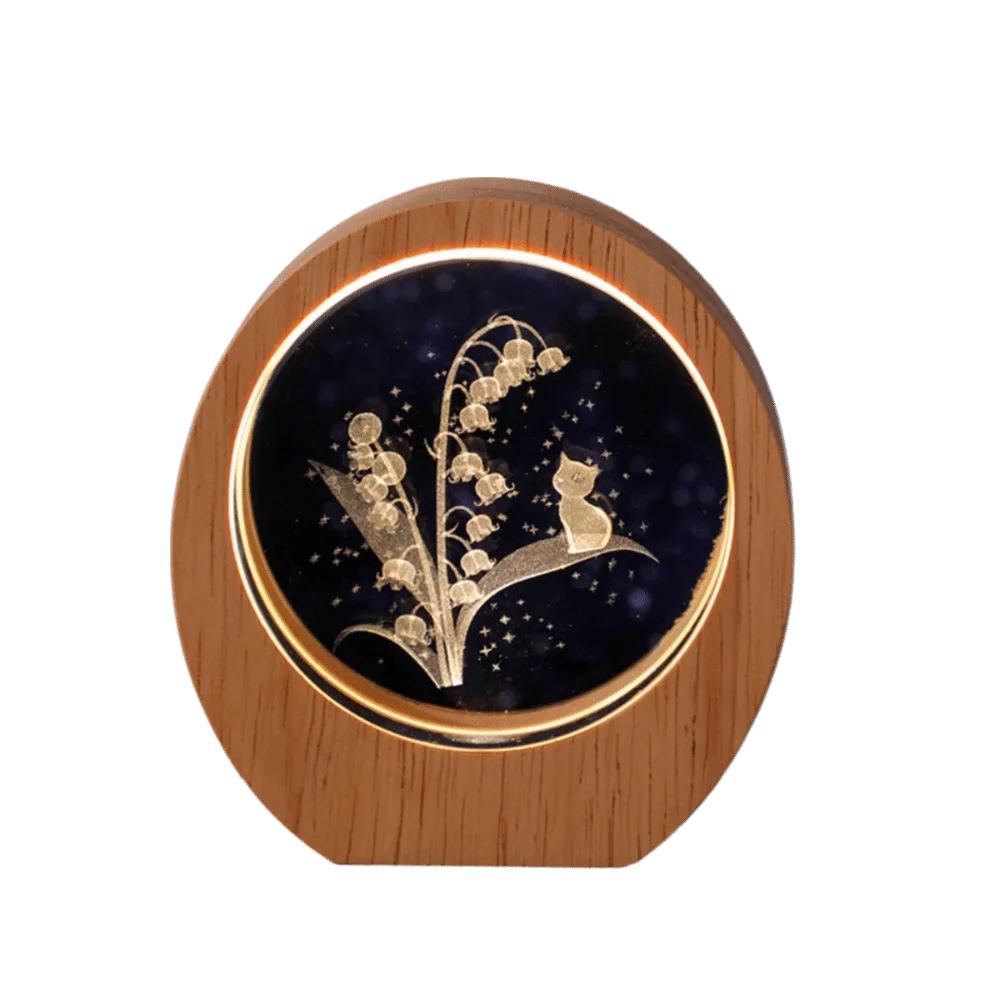 3D Solar System Planet Night Light – Wood Base Crystal Glow