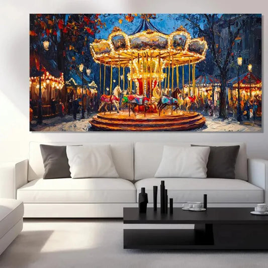 Carousel Town Square Christmas Market Canvas Print | Wall Art Canvas Wall Art Peaceful Pleasures Health and Wellness ZLH7203 60x120cm No Frame