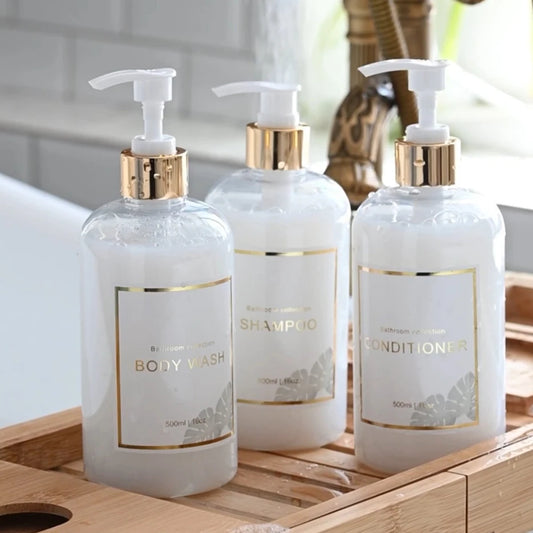 3pcs500ml Bathroom Dispensers Shampoo and Conditioner Dispenser Bottles Refillable Lotion Press Type Bottle Bathroom Accessories Peaceful Pleasures Health and Wellness