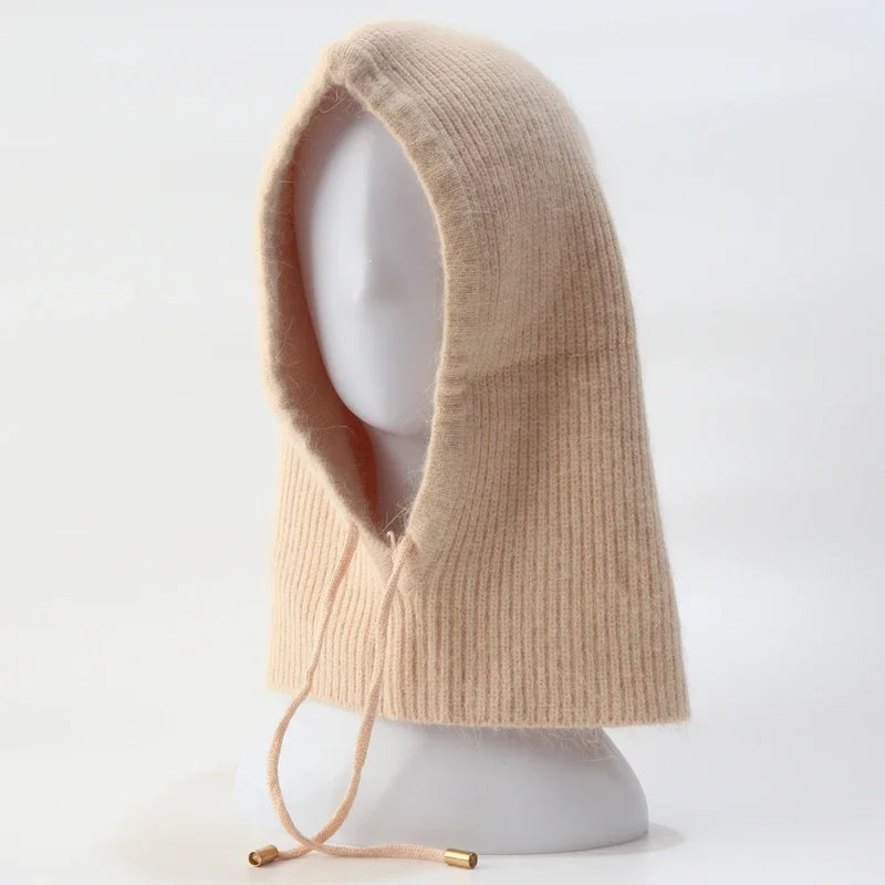 Women's Rabbit Fur Knitted Beanie Hood Hat | Winter Balaclava
