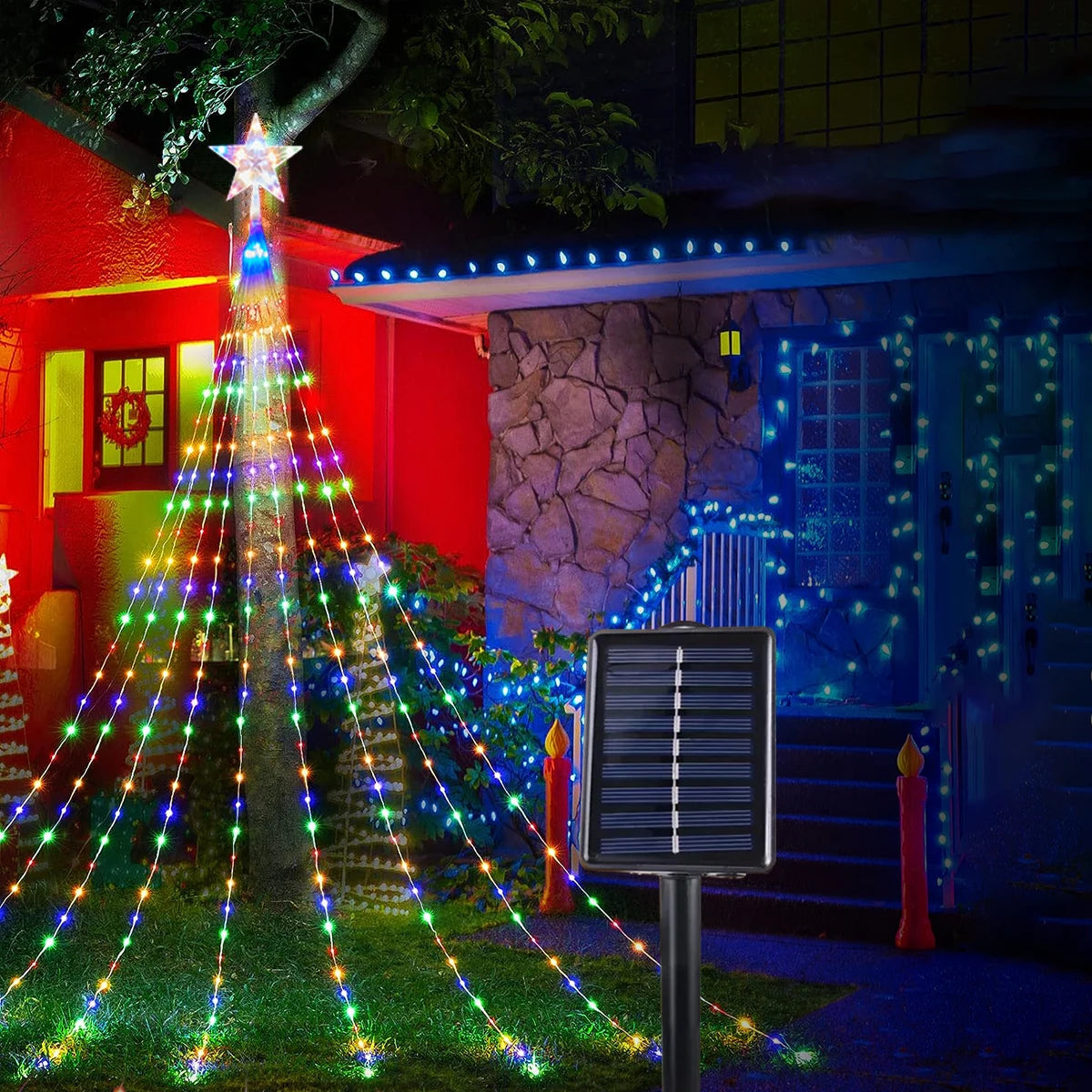 Solar Star String Lights 2/3M Waterfall Christmas Fairy Lights