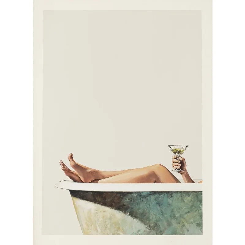 Retro Martini Girl Bathtub Canvas Wall Art | Glam Bathroom Decor