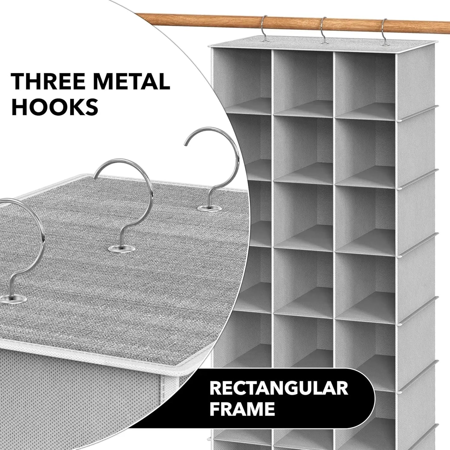 24-Section Hanging Shoe Organizer for Closet, Gray - Space-Saving Storage Solution Peaceful Pleasures Health and Wellness