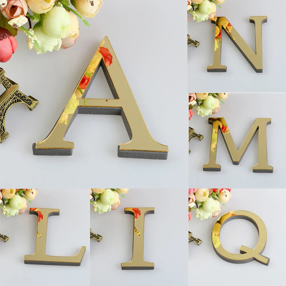 DIY 3D Mirror 26 Letters Wall Stickers Logo Name Alphabet Wedding Love Letters English Wall Home Decor Wall Art Mural Stickers Peaceful Pleasures Health and Wellness