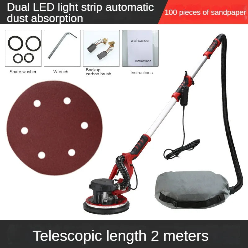 Multifunctional Wall Sander Wall Putty Grinder Sandpaper Machine Telescopic Long Pole Wall Grinding Machine with Light Peaceful Pleasures Health and Wellness sandpaper -100