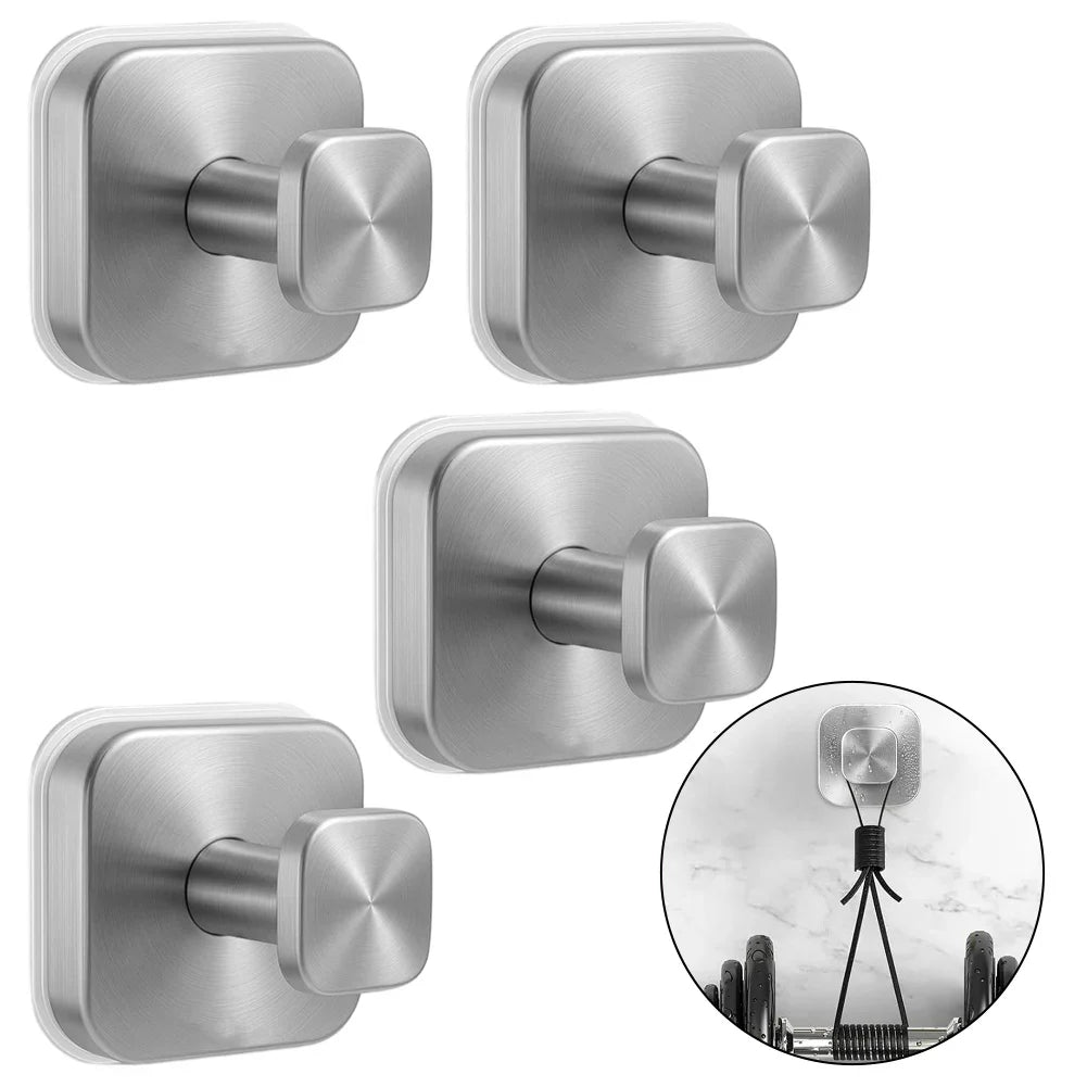 4-Pack Stainless Steel Suction Cup Hooks | No-Drill 6x6cm