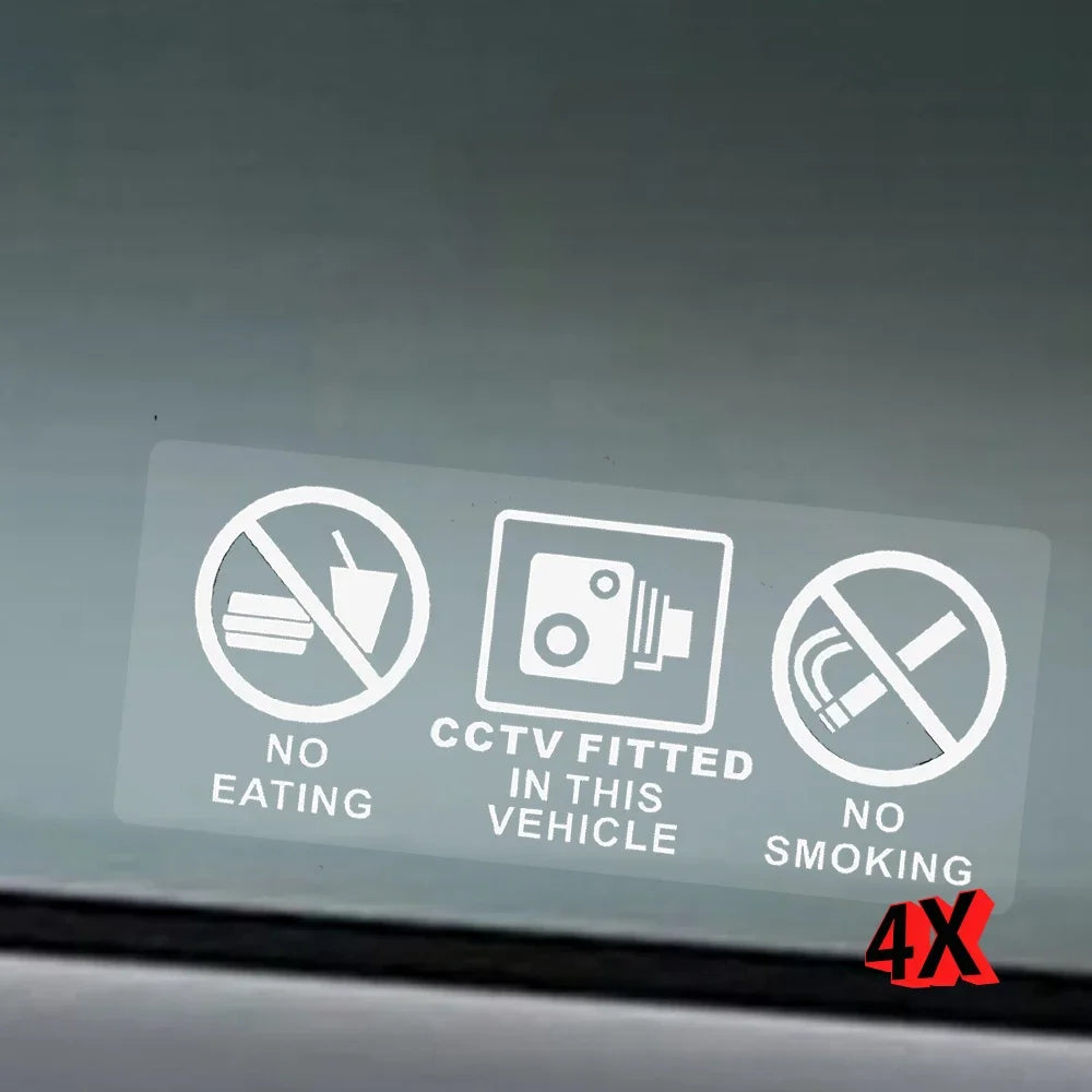 4X Vehicle No Eating No Drinking CCTV Fitted Sticker Decal Car Truck Van Bus Coach Train Taxi Minicab Minibus Cab Notice Sign Peaceful Pleasures Health and Wellness