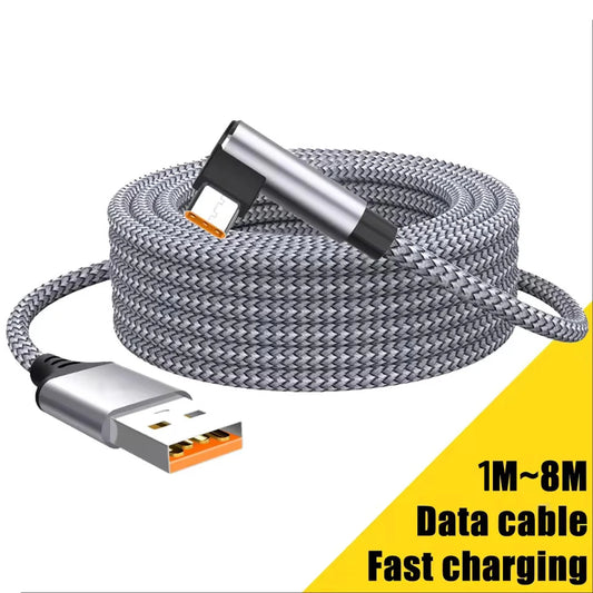 6A USB-C Right-Angle Fast Charging Cable 1M–8M | PS5 & Phone USB-C Charging Cable Peaceful Pleasures Health and Wellness