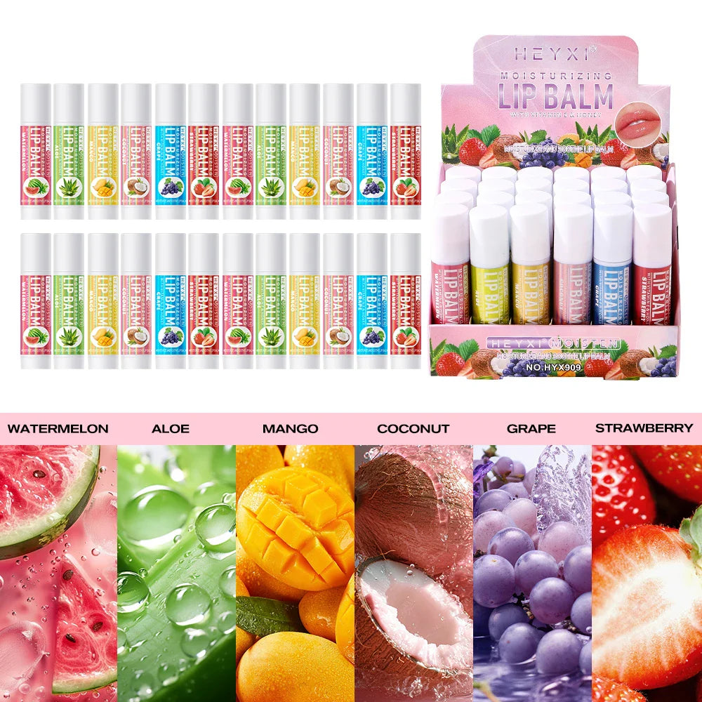 HEYXI 24-Piece Fruit Flavor Moisturizing Lip Balm Set
