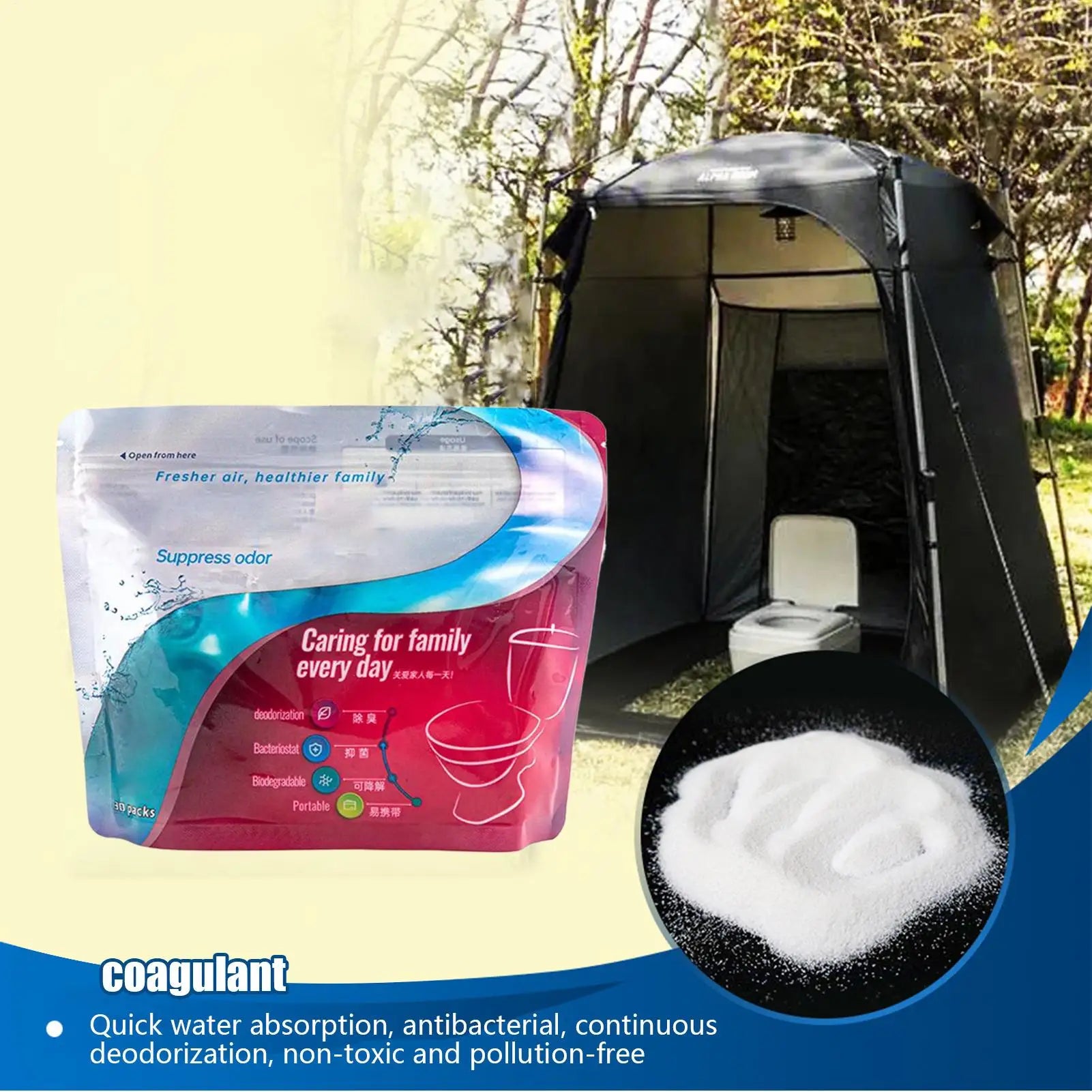 Portable Toilet Powder – Urine Solidifier & Deodorizer 30 Pack Portable Toilet Powder Peaceful Pleasures Health and Wellness