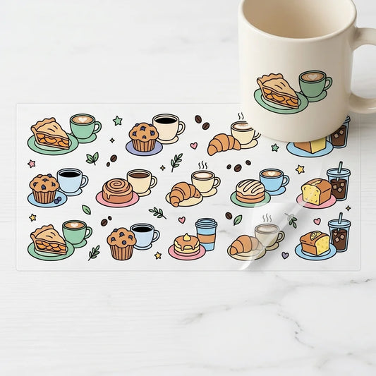 Coffee & Pastry UV Transfer Stickers – Waterproof Cartoon Decals UV Transfer Stickers Peaceful Pleasures Health and Wellness