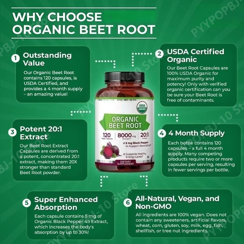 Organic Beetroot Capsules with Black Pepper Extract | Non-GMO