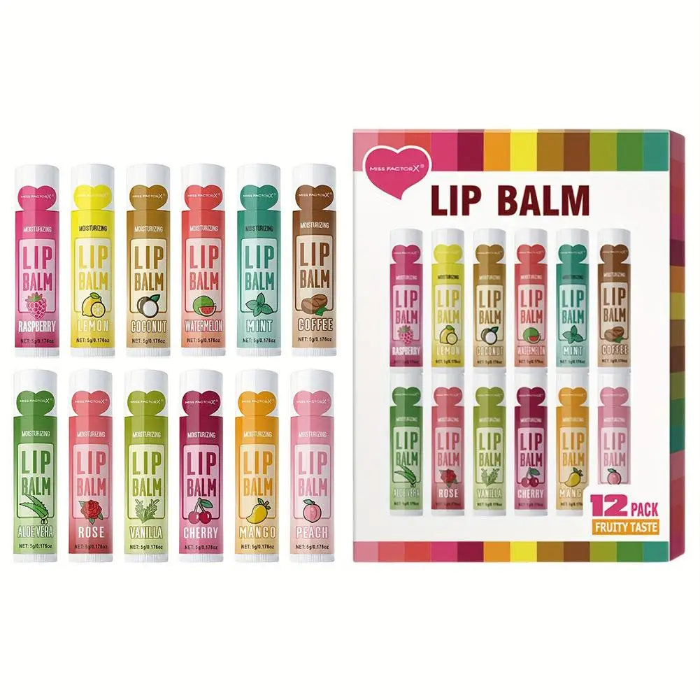 6/24pcs Assorted Fruit Flavor Lip Balm Set - Hydrating, Nourishing & Prevents Chapped Lips - Care for Dry Lips & Fine Lines Peaceful Pleasures Health and Wellness 12PCS