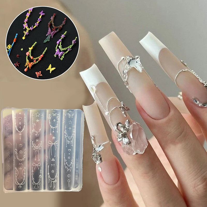 Cartoon Silicone Nail Bead Chains Carving Bow Mold Nail Decorations Nails DIY Design Stereoscopic Stamping Plate Manicure Tools Peaceful Pleasures Health and Wellness