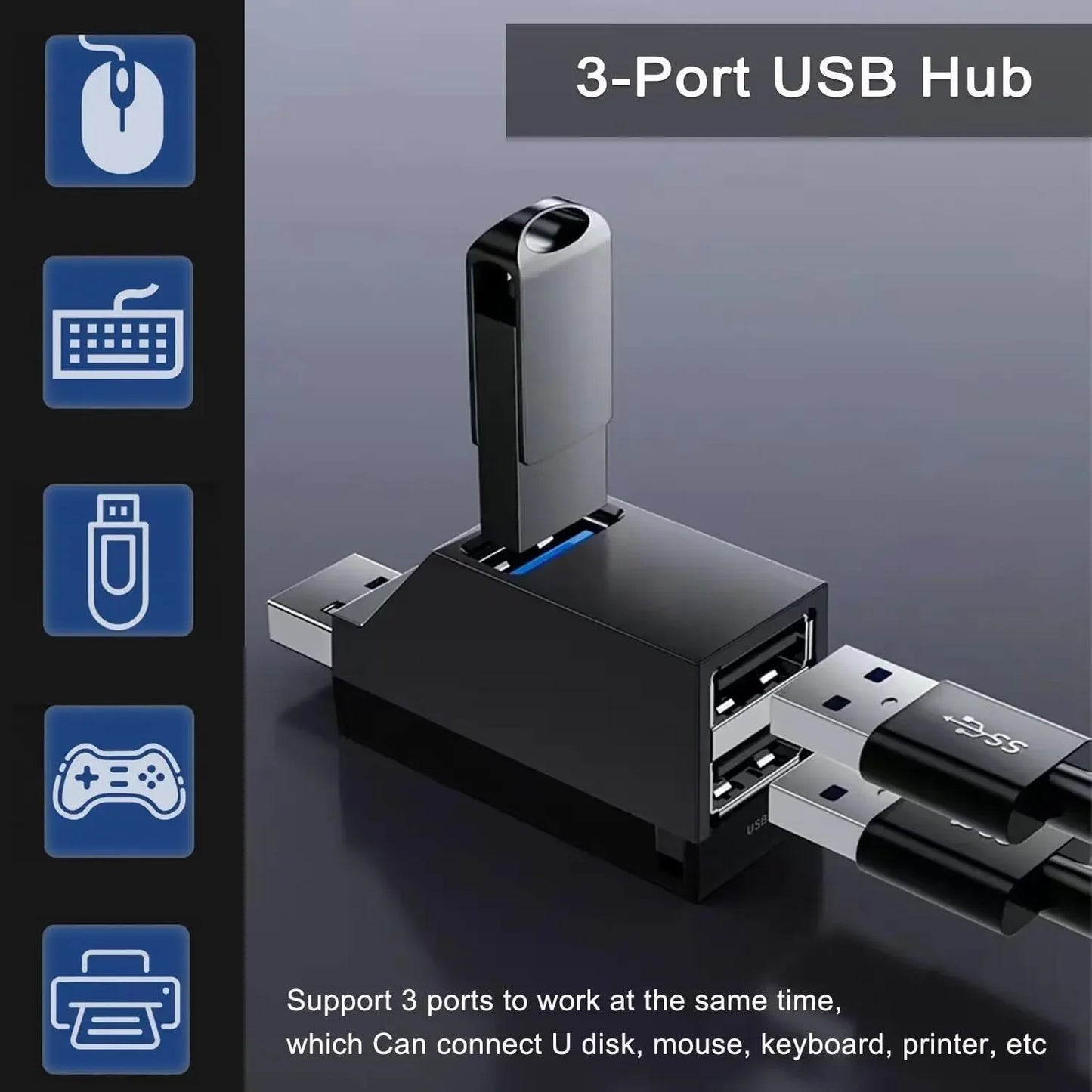 1pc 3-in-1 USB Hub 3.0 5Gbps High Speed Splitter Adapter Mini USB Expander Extender OTG Adapter for Laptop PC Peaceful Pleasures Health and Wellness