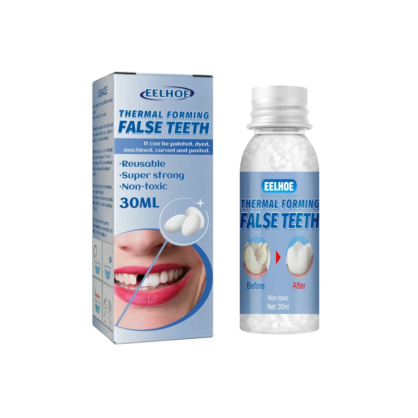 30ML Resin Temporary Tooth Repair Granules Teeth Gaps Missing Broken Tooth Filling Moldable Adhesive Dentures False Teeth Tools Peaceful Pleasures Health and Wellness 30ml box