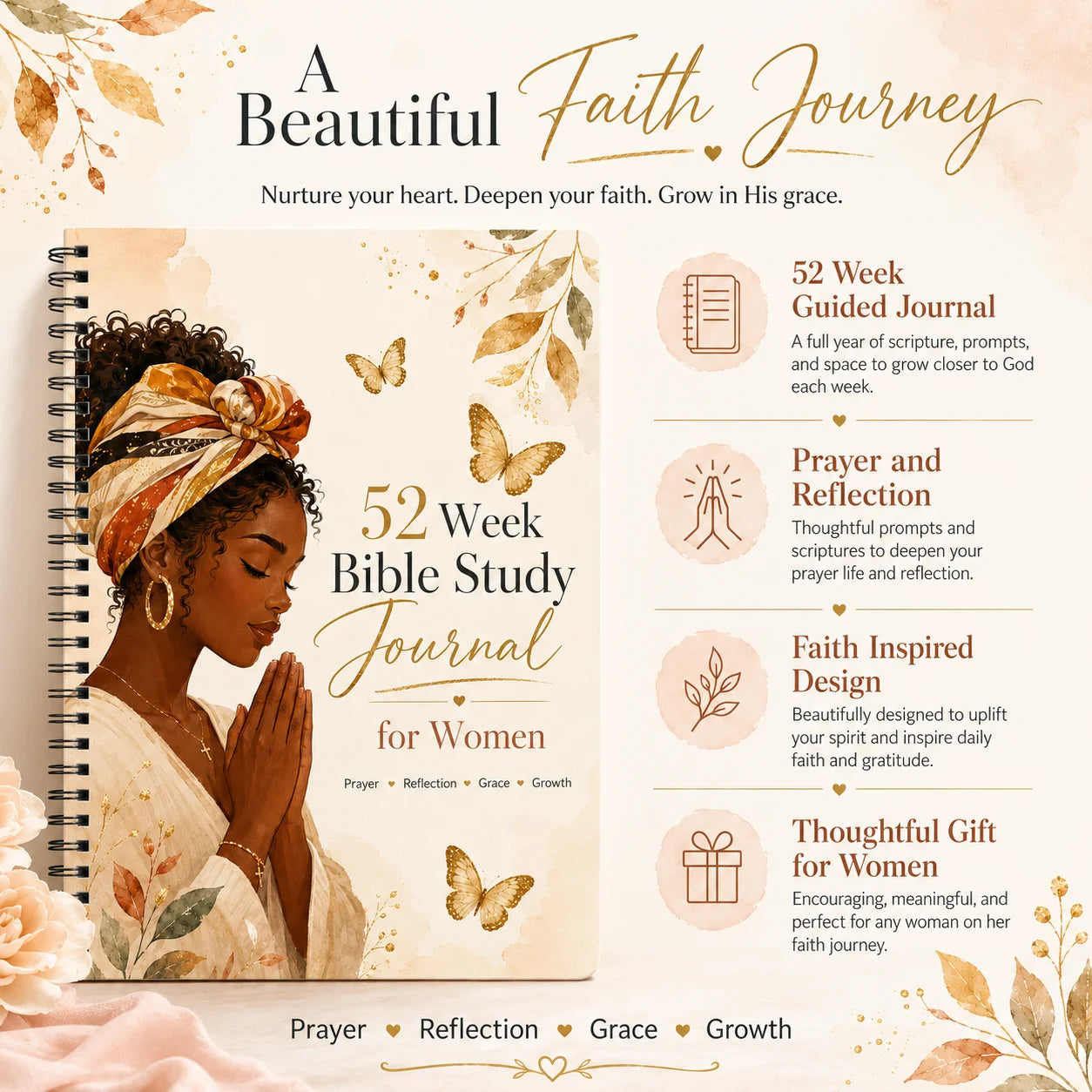 Women Faith Reflection Journal A5 Spiral Prayer Notebook 52 Week