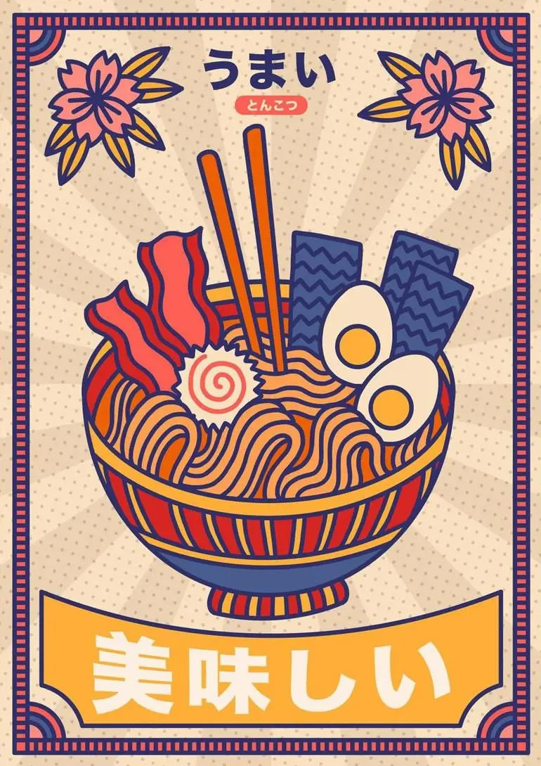 Kawaii Japan Ramen Sushi Vintage Canvas Wall Art Poster