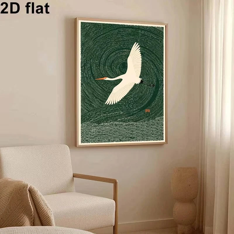 Great Egret Crane Canvas Wall Art Print | Bird Wave Poster