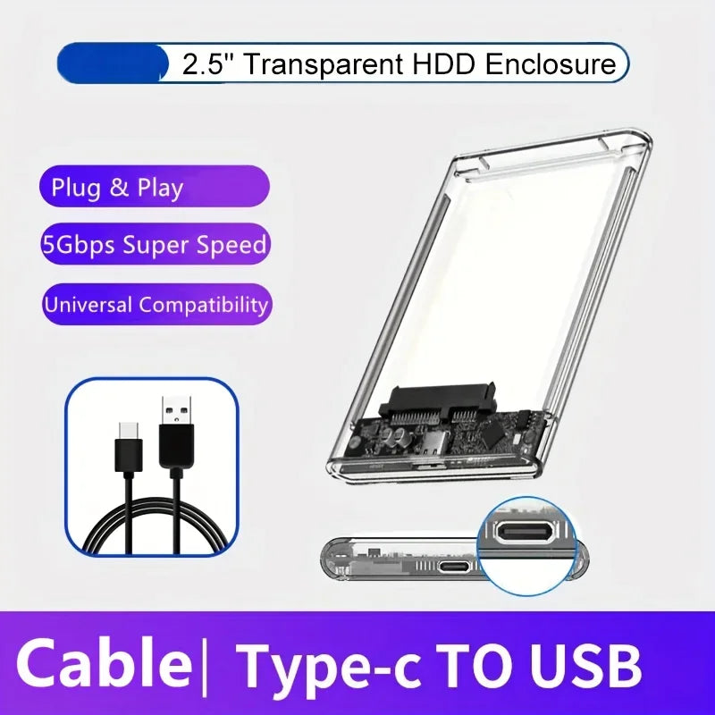 2.5 Inch Transparent Mobile External Hard Drive Case, SATA to USB 3.0/Type C Harddisk Boxs External Enclosure , 5Gbps Tool-Free Peaceful Pleasures Health and Wellness USB C-USB A