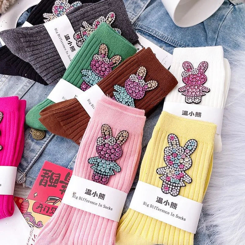 Diamond Cartoon Rabbit Decorative Socks, Fashionable Diamond Sparkling Women's Socks, Comfortable And Breathable Christmas Socks Peaceful Pleasures Health and Wellness