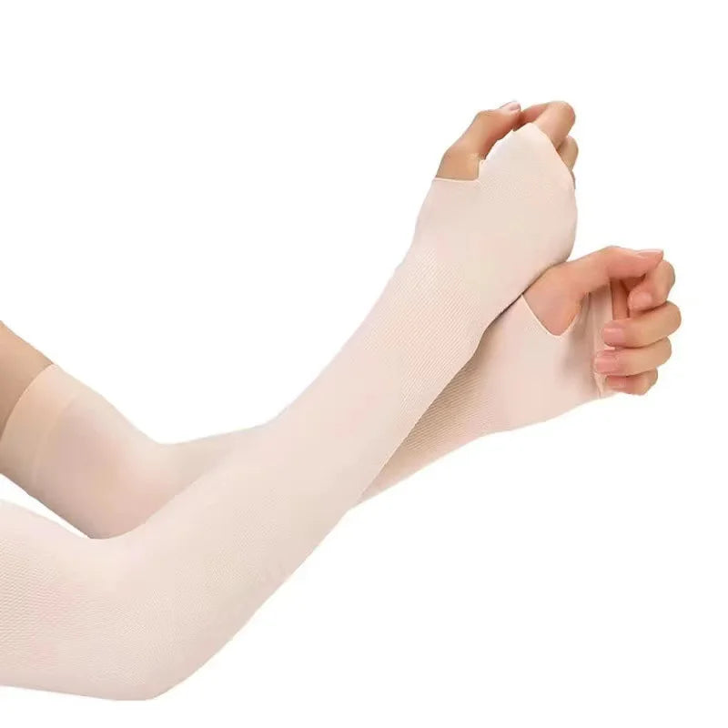 1Pair UV Protection Arm Sleeves for Men Women Summer Driving Sunscreen Ice Silk Cover Hand Protector Half Finger Long Gloves Peaceful Pleasures Health and Wellness Skin-Finger-38cm One Size