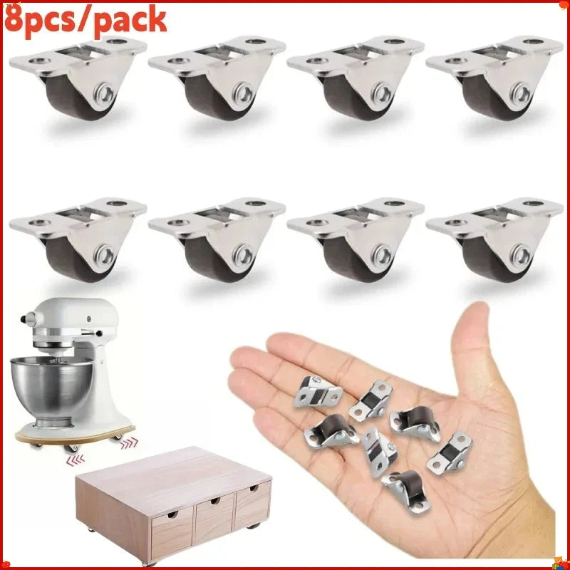 8-Pack Mini Silent Fixed Caster Wheels 1" TPR Rubber Furniture