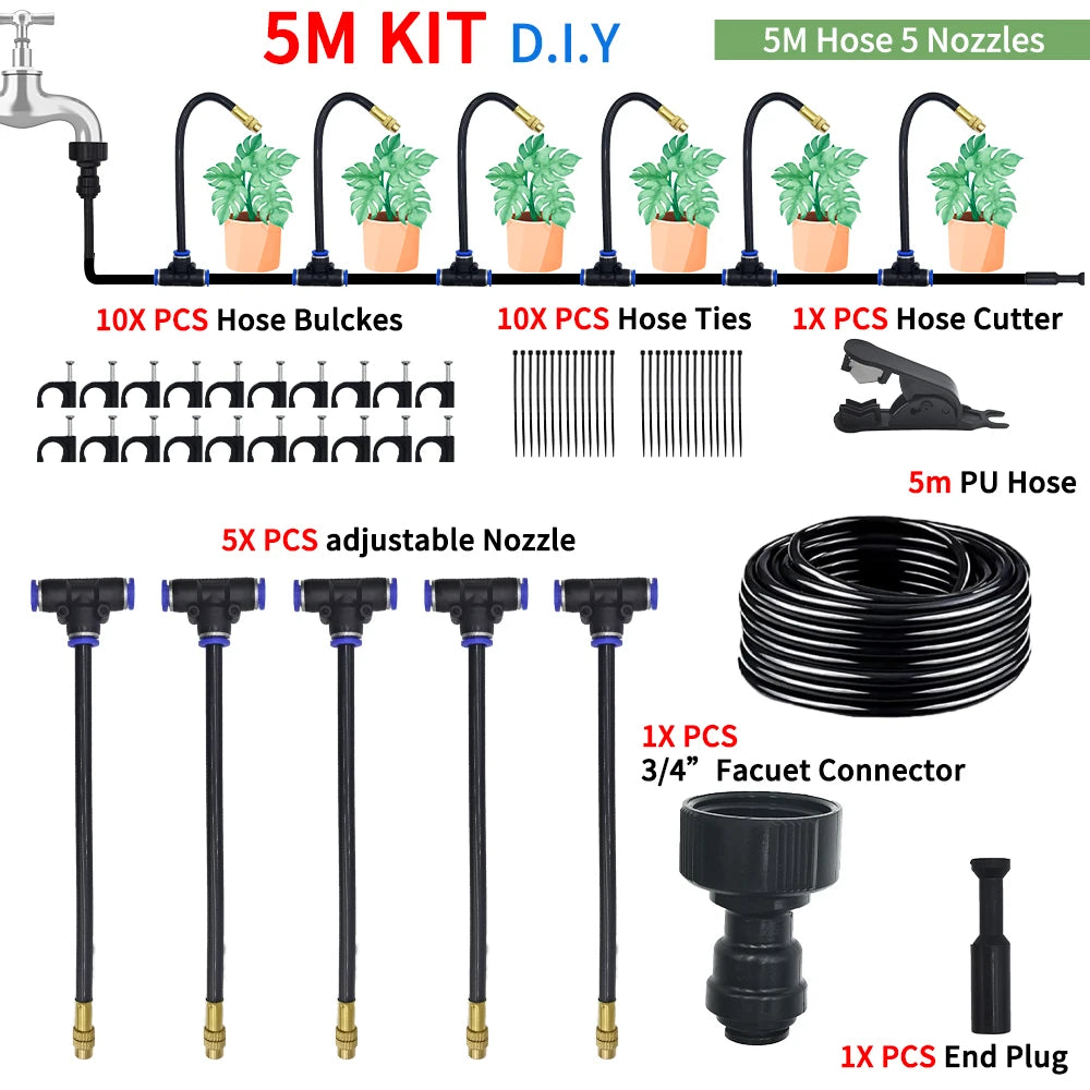 DIY Free Bending Universal Spray Kit For Greenhouse Garden Flowers Plant Watering Irrigation Patio Misting Cooling Peaceful Pleasures Health and Wellness 5M