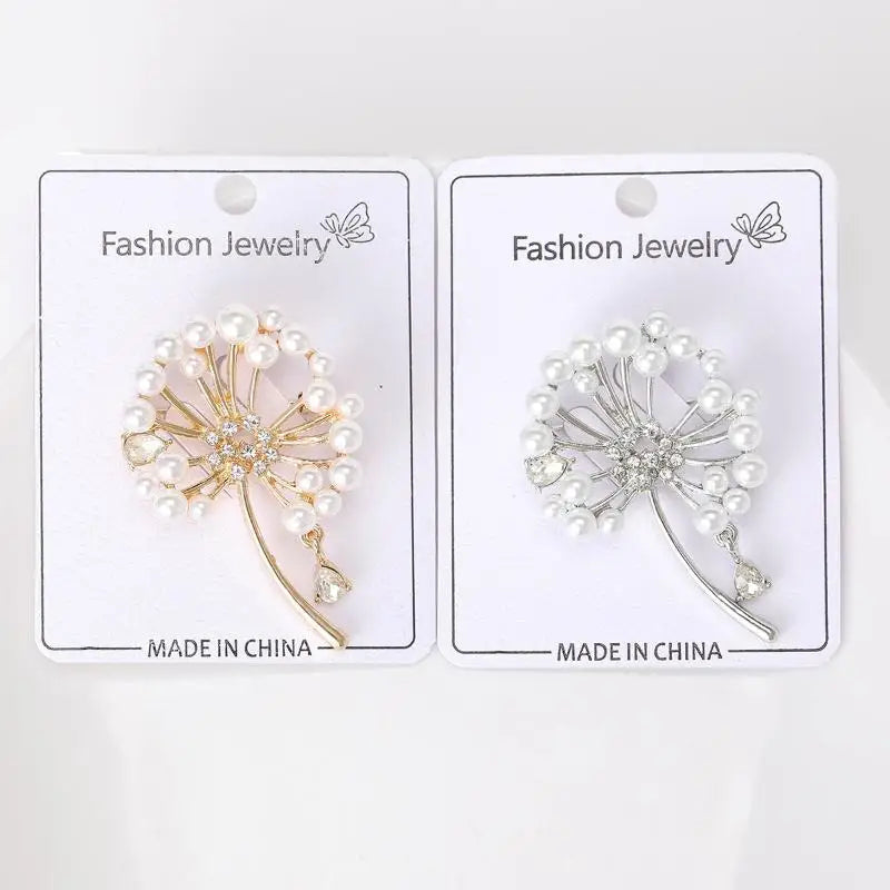 Dandelion Brooch with Pearls & Rhinestones – Plant Pin Gift