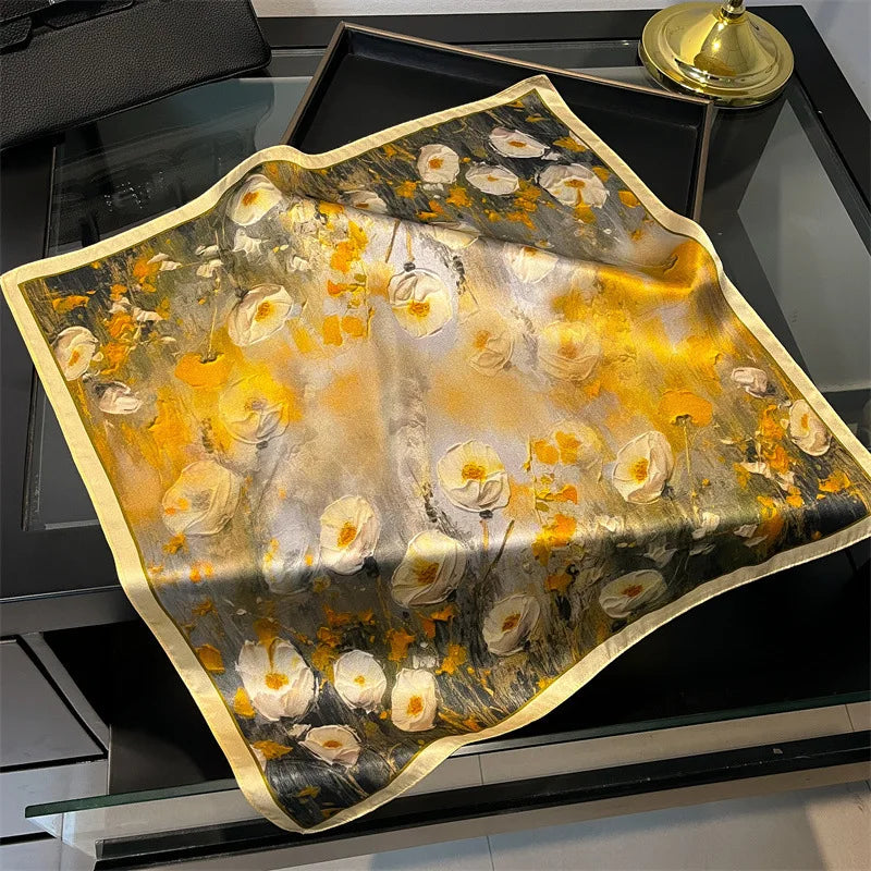 100% Mulberry Silk Lotus Floral Scarf – Women's Versatile Accessory