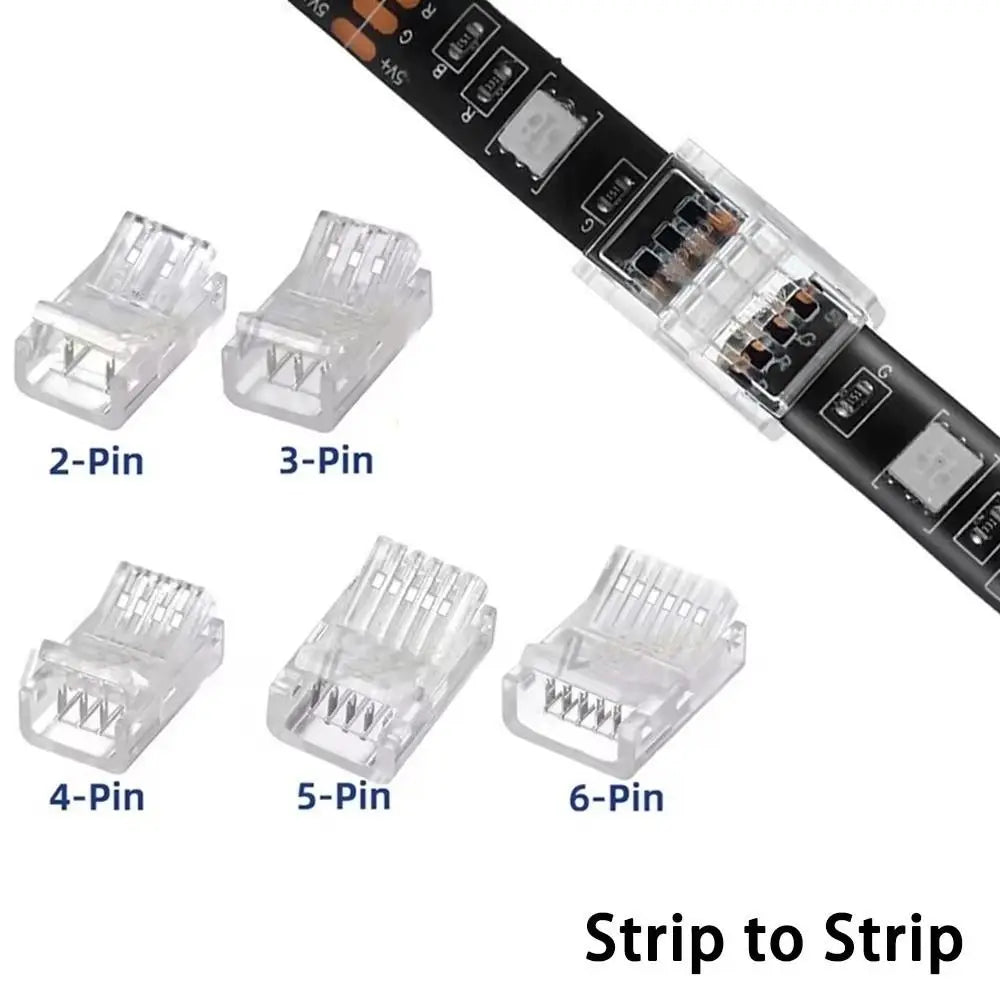 Solderless LED Strip Connectors 2/3/4/5 Pin | 10mm Transparent